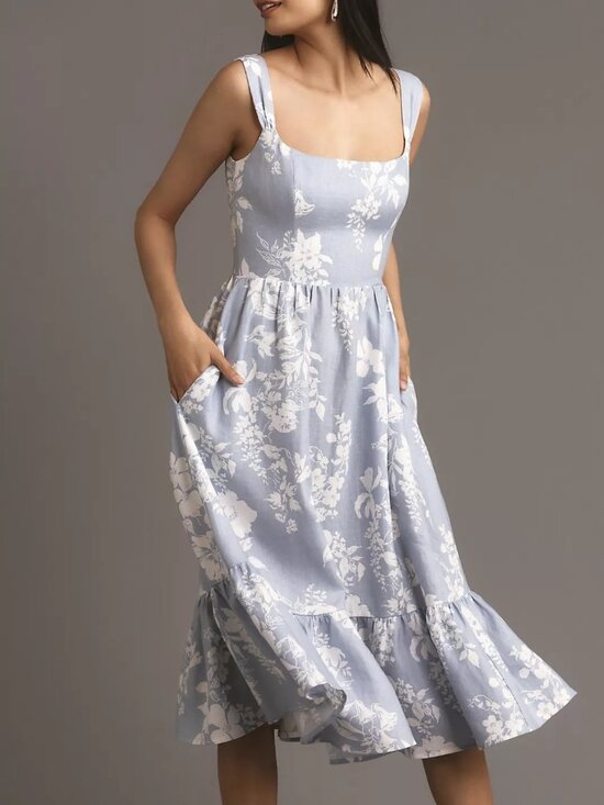 Reformation Dresses & Skirts - EUC Reformation Bucatini linen midi dress light blue floral